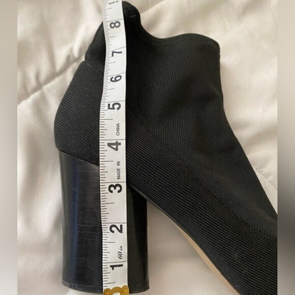 Gunmetal Black Sock Ankle Booties Slip On Round Toe Ribbed Fabric Boots Chunky - Picture 5 of 10